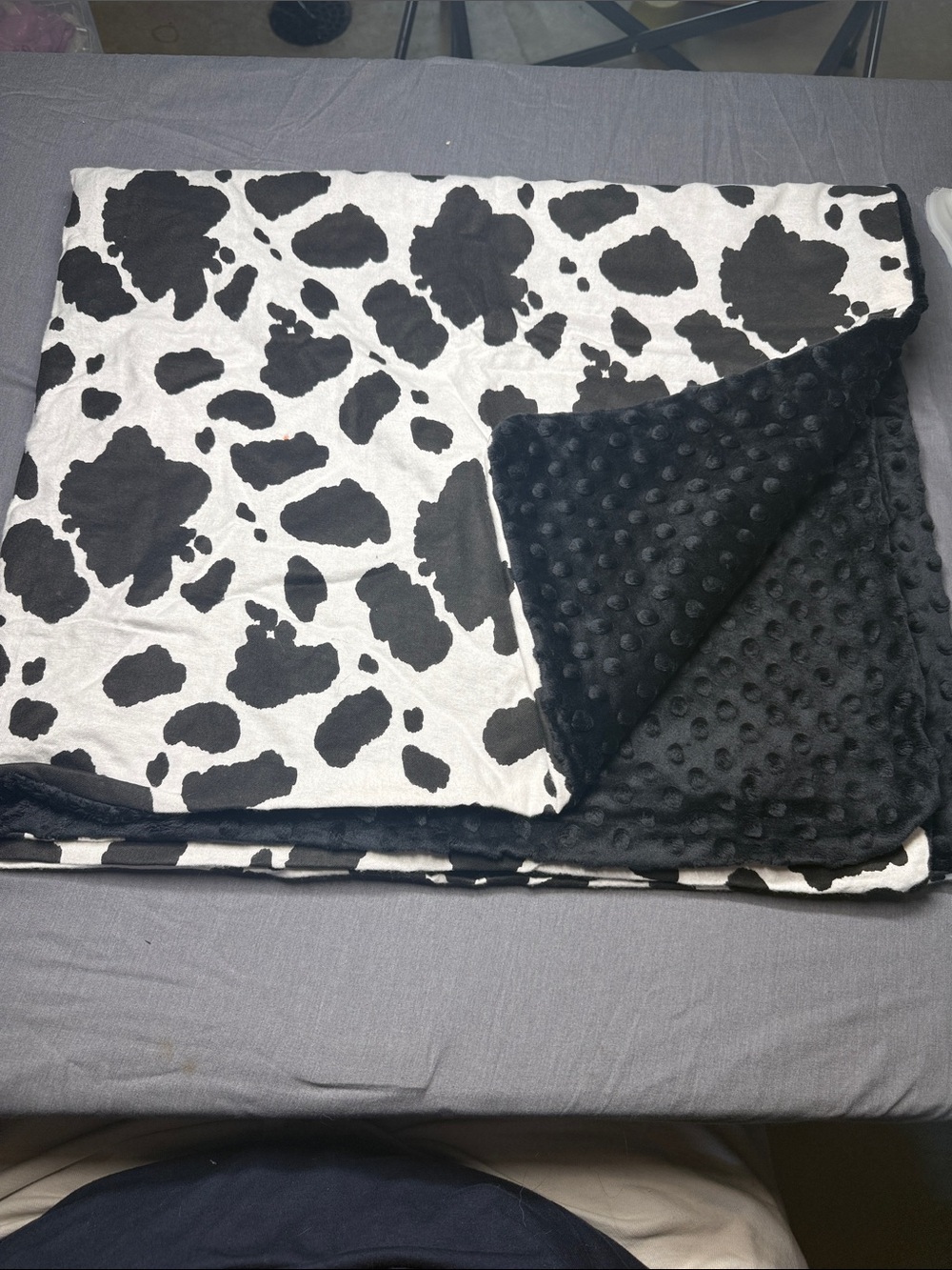 Reversible Cow Print Plush Throw Blanket - Black & White